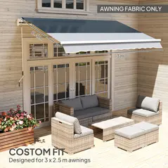 Outsunny Awning Replacement Canopy, Water Resistant UPF 50+ Sun Shade Cover for 3 x 2.5 m Garden Awning (Fabric Only), Grey - 4