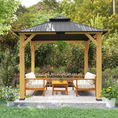 Outsunny 3x(3)M Outdoor Hardtop Gazebo Canopy with 2-Tier Roof and Solid Wood Frame, Outdoor Patio Shelter for Patio, Garden, Grey - 9
