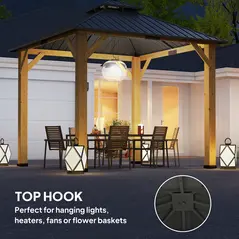 Outsunny 3x(3)M Outdoor Hardtop Gazebo Canopy with 2-Tier Roof and Solid Wood Frame, Outdoor Patio Shelter for Patio, Garden, Grey - 7