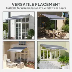 Outsunny Awning Replacement Canopy, Water Resistant UPF 50+ Sun Shade Cover for 3 x 2.5 m Garden Awning (Fabric Only), Grey - 6