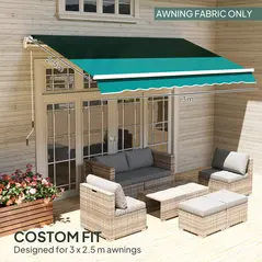 Outsunny Awning Replacement Canopy, Water Resistant UPF 50+ Sun Shade Cover for 3 x 2.5 m Garden Awning (Fabric Only), Green - 4