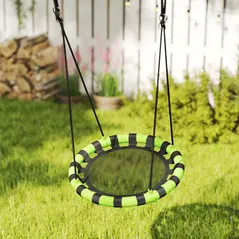 AIYAPLAY 60cm Diameter Kid Nest Swing Seat with Height Adjustable Ropes, for Outdoor, Indoor, Black/Green - 9