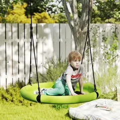 AIYAPLAY 100cm Diameter Nest Seat for Kids with Height Adjustable Hanging Ropes for Outdoor, Playground, Garden, Green - 2