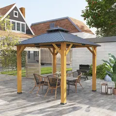 Outsunny 3x(3)M Outdoor Hardtop Gazebo Canopy with 2-Tier Roof and Solid Wood Frame, Outdoor Patio Shelter for Patio, Garden, Grey - 8