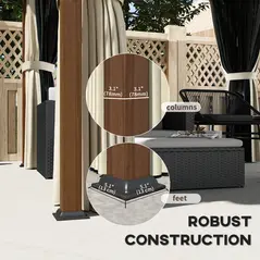 Outsunny 3 x 3(m) Hardtop Gazebo with Galvanised Steel Roof and Water Gutter, Waterproof Permanent Pavilion Garden Gazebo with Netting and Curtains for Patio, Deck, Walnut Wood Finish - 6
