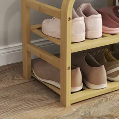 HOMCOM Bamboo Shoe Rack Bench with Padded Seat - Nature Wood Finish - 9