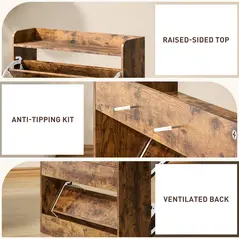 HOMCOM Two Flip Drawer Narrow Shoe Cabinet with Adjustable Shelves - Rustic Brown - 7