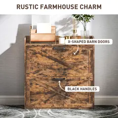 HOMCOM Two Flip Drawer Narrow Shoe Cabinet with Adjustable Shelves - Rustic Brown - 6