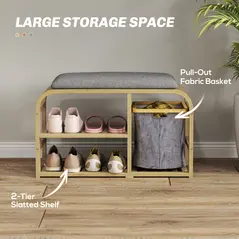 HOMCOM Bamboo Shoe Rack Bench with Padded Seat - Nature Wood Finish - 5
