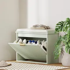 HOMCOM Elegant Six Shoe Bench, with Top Seat - Green - 2