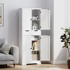 HOMCOM Tall Bathroom Storage Cabinet - White - 8