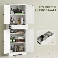 HOMCOM Tall Bathroom Storage Cabinet - White - 4