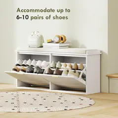 HOMCOM Elegant Ten Shoe Bench, with Top Seat - White - 5