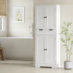 HOMCOM Tall Bathroom Storage Cabinet - White - 6