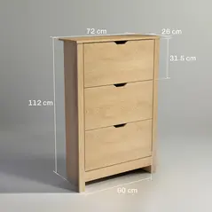 HOMCOM Slim Shoe Cabinet, Narrow Shoe Cupboard with 3 Drawers, Adjustable Shelves for 18 Pairs of Shoes, Natural Wood Finish - 3