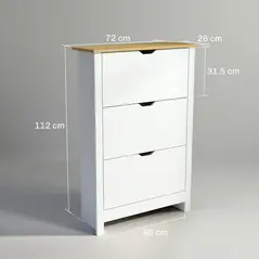 HOMCOM Slim Shoe Cabinet, Narrow Shoe Cupboard with 3 Flip Drawers, Adjustable Shelves for 18 Pairs of Shoes, High Gloss White - 3