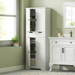 HOMCOM Tall Bathroom Storage Cabinet - White - 2