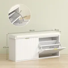 HOMCOM Elegant Ten Shoe Bench, with Top Seat - White - 3