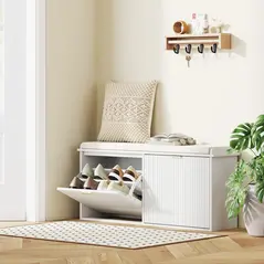 HOMCOM Elegant Ten Shoe Bench, with Top Seat - White - 2