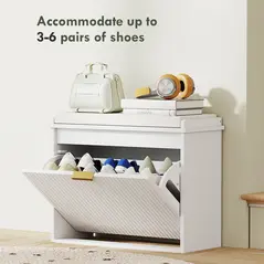 HOMCOM Elegant Six Shoe Bench, with Top Seat - White - 5