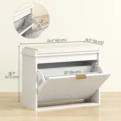 HOMCOM Elegant Six Shoe Bench, with Top Seat - White - 3