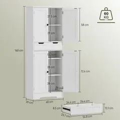 HOMCOM Tall Bathroom Storage Cabinet - White - 3