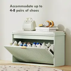 HOMCOM Elegant Eight Shoe Bench, with Top Seat - Green - 5