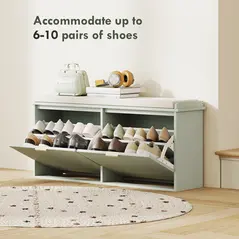 HOMCOM Elegant Ten Shoe Bench, with Top Seat - Green - 5