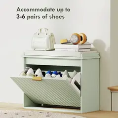 HOMCOM Elegant Six Shoe Bench, with Top Seat - Green - 5