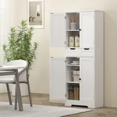 HOMCOM Tall Bathroom Storage Cabinet - White - 7