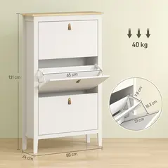 HOMCOM Modern Three-Drawer Shoe Cabinet - White - 3