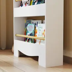 AIYAPLAY Kids Bookshelf, 3 Tier Children Bookcase, Bear Theme Toddler Space-Saving Bookcase for Living Room, White - 8