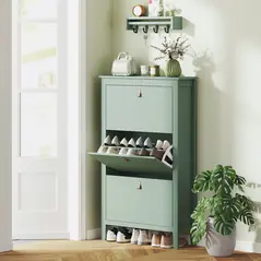 HOMCOM Modern Three-Drawer Shoe Cabinet - Green - 2