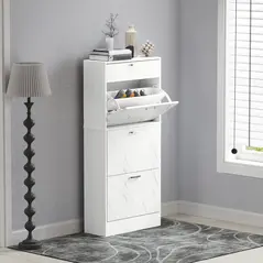 HOMCOM Marble Shoe Storage Cabinet with 3 Flip Drawers, Hallway Cabinet with Top Drawer and Adjustable Shelves, Shoe Cupboard for 18 Pairs, White - 9
