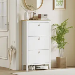 HOMCOM Modern Three-Drawer Shoe Cabinet - White - 8