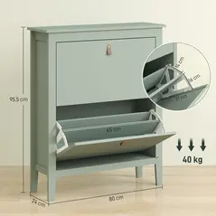 HOMCOM Modern Two-Drawer Shoe Cabinet - Green - 3