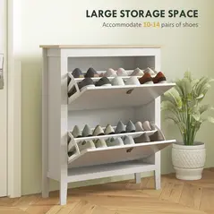 HOMCOM Modern Two-Drawer Shoe Cabinet - White - 4