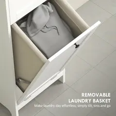 HOMCOM Tall Bathroom Cabinet, with Laundry Basket - White - 5