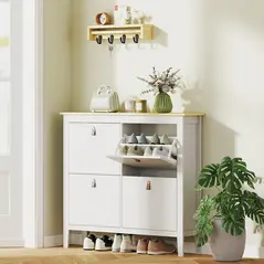 HOMCOM Modern Four-Drawer Shoe Cabinet - White - 2