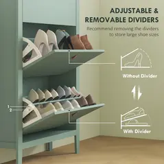 HOMCOM Modern Three-Drawer Shoe Cabinet - Green - 5