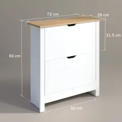 HOMCOM Slim Shoe Cabinet, Narrow Shoe Cupboard with 2 Flip Drawers, Adjustable Shelves for 12 Pairs of Shoes, High Gloss White - 3