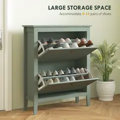 HOMCOM Modern Two-Drawer Shoe Cabinet - Green - 4