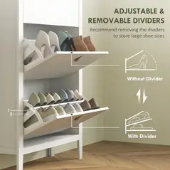 HOMCOM Modern Three-Drawer Shoe Cabinet - White - 5