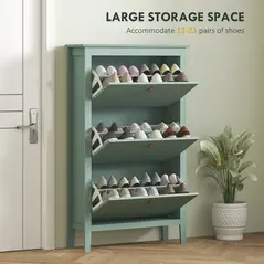 HOMCOM Modern Three-Drawer Shoe Cabinet - Green - 4