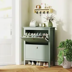 HOMCOM Modern Two-Drawer Shoe Cabinet - Green - 2