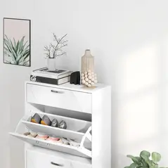 HOMCOM Marble Shoe Storage Cabinet with 3 Flip Drawers, Hallway Cabinet with Top Drawer and Adjustable Shelves, Shoe Cupboard for 18 Pairs, White - 7