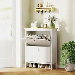 HOMCOM Modern Two-Drawer Shoe Cabinet - White - 2