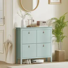HOMCOM Modern Four-Drawer Shoe Cabinet - Green - 8