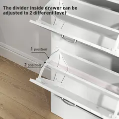 HOMCOM Marble Shoe Storage Cabinet with 3 Flip Drawers, Hallway Cabinet with Top Drawer and Adjustable Shelves, Shoe Cupboard for 18 Pairs, White - 5
