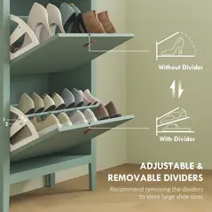 HOMCOM Modern Two-Drawer Shoe Cabinet - Green - 5